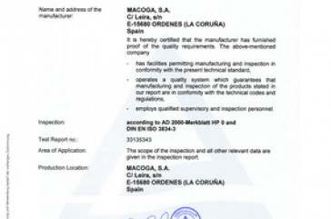 Enero 2013 - Certificación MACOGA según ISO 3834 para soldadura por fusión de materiales metálicos